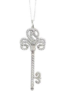 Tiffany Keys Statement Fleur-de-lis Full Diamond Key Pendant, Luxury Evening Sty